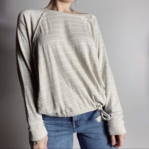 VINTAGE HAVANA Striped Drawstring Hem Sweatshirt Cream White Womens Small